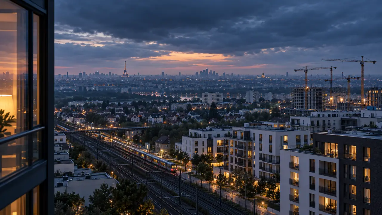 Immeubles résidentiels en périphérie d'une grande métropole, photographie contrastée en noir et blanc