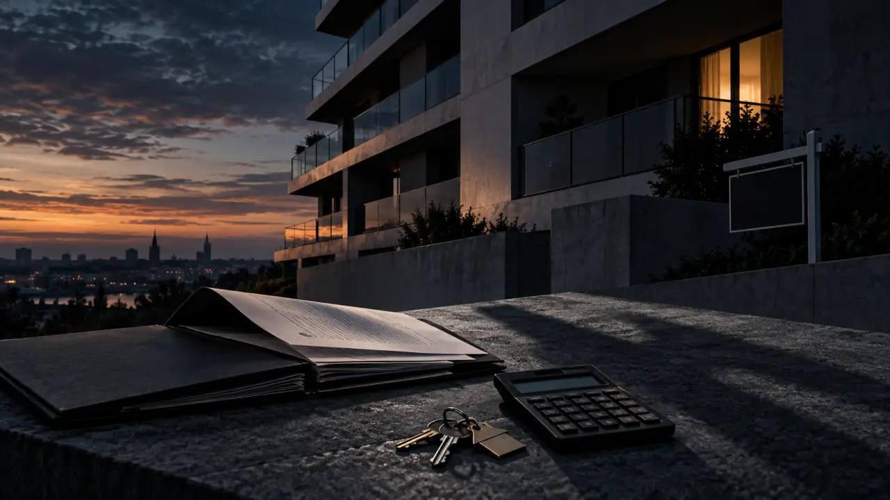 Structure urbaine en béton illustrant les coûts cachés d'un achat immobilier