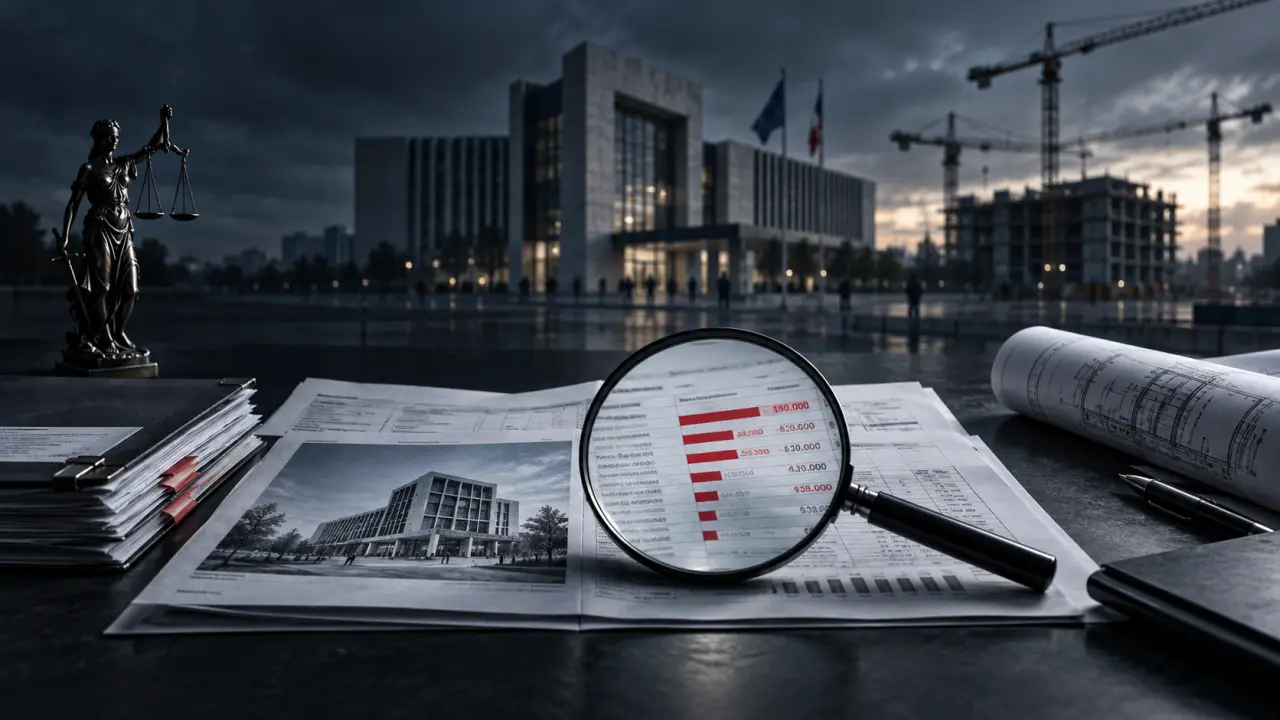 Documents administratifs et factures annotés sur une table noire