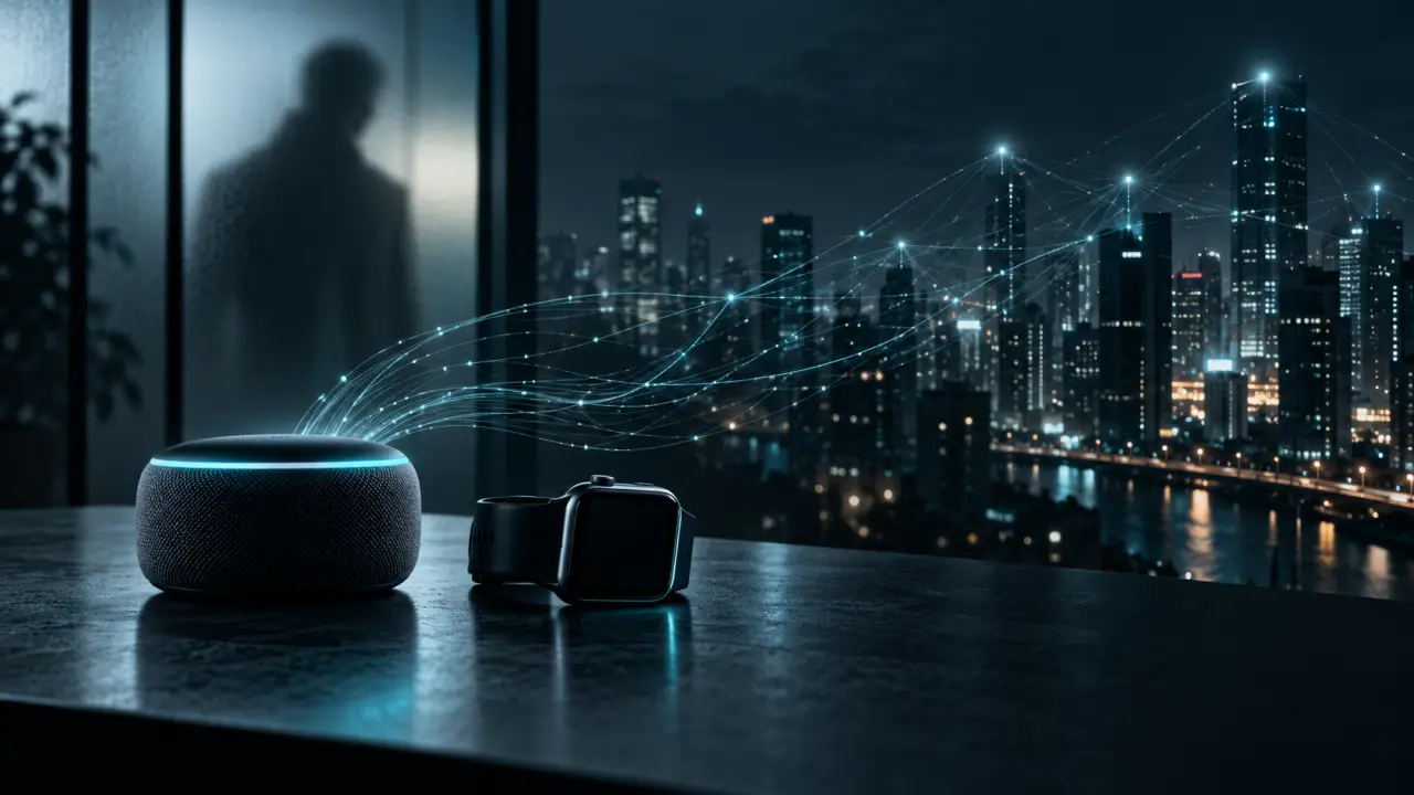 Objet connecté filmé par une caméra de surveillance dans un environnement urbain