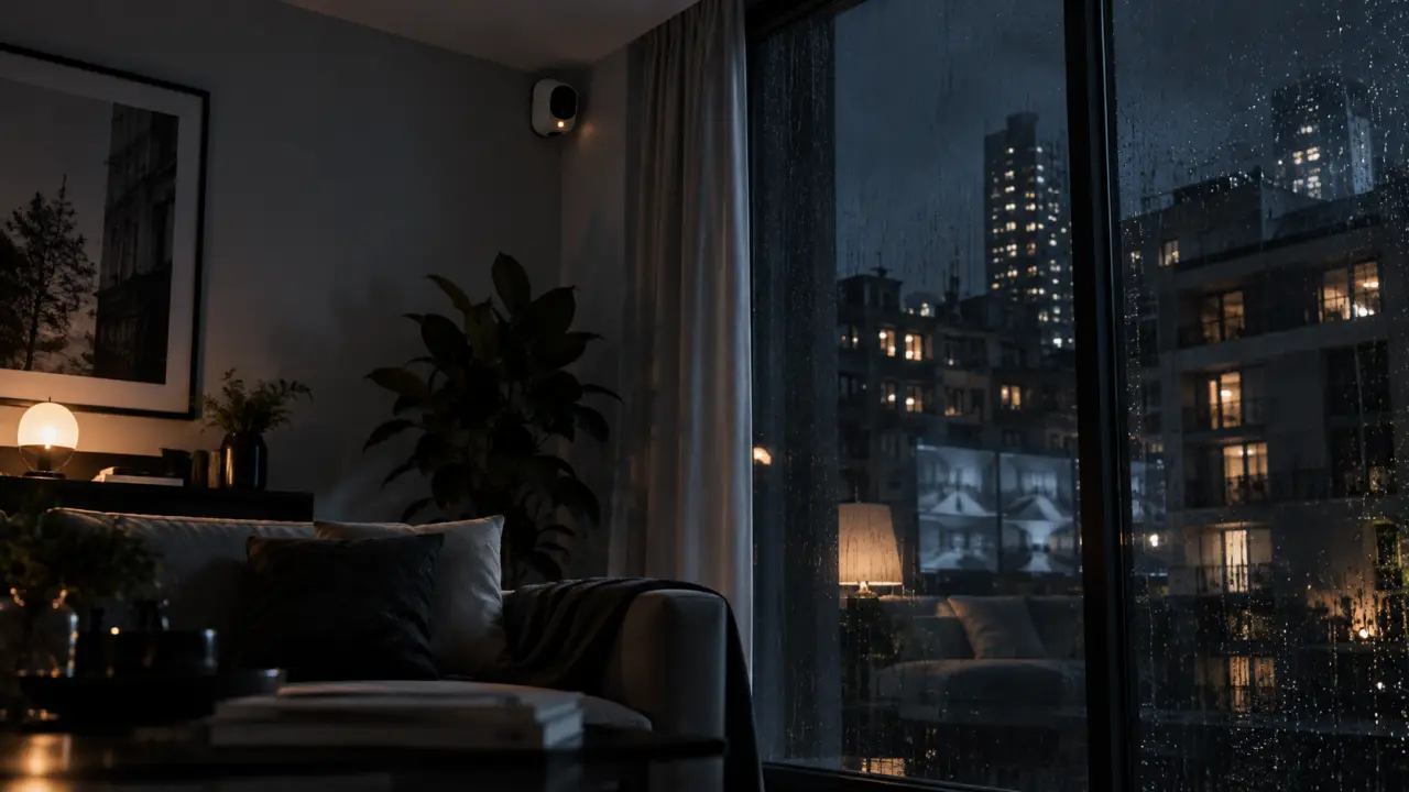 Caméra de vidéosurveillance connectée installée dans un intérieur urbain